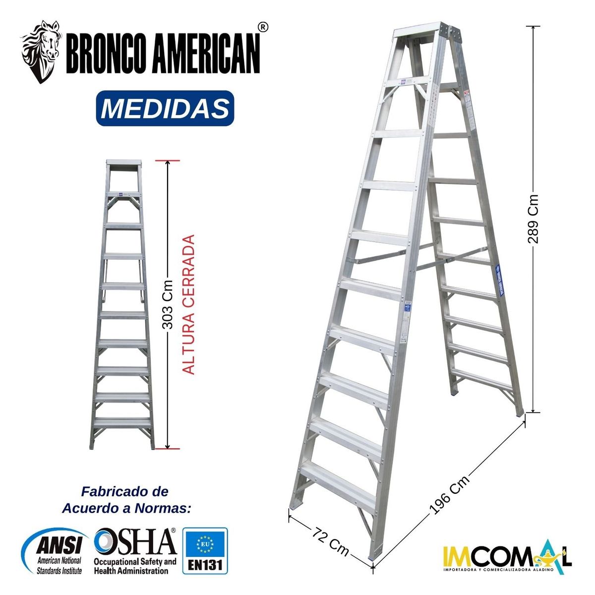 BRONCO AMERICAN - Escalera Aluminio Tijera Doble Ascenso de 10 Pasos.