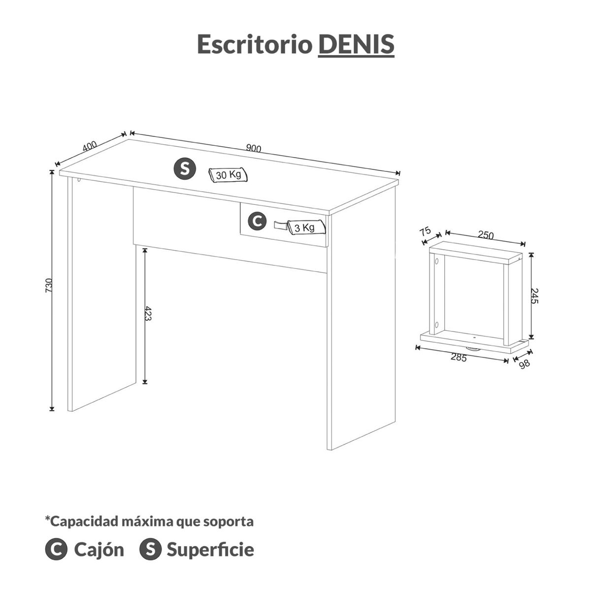BONNO - Escritorio De Melamina Denis Blanco Bonno