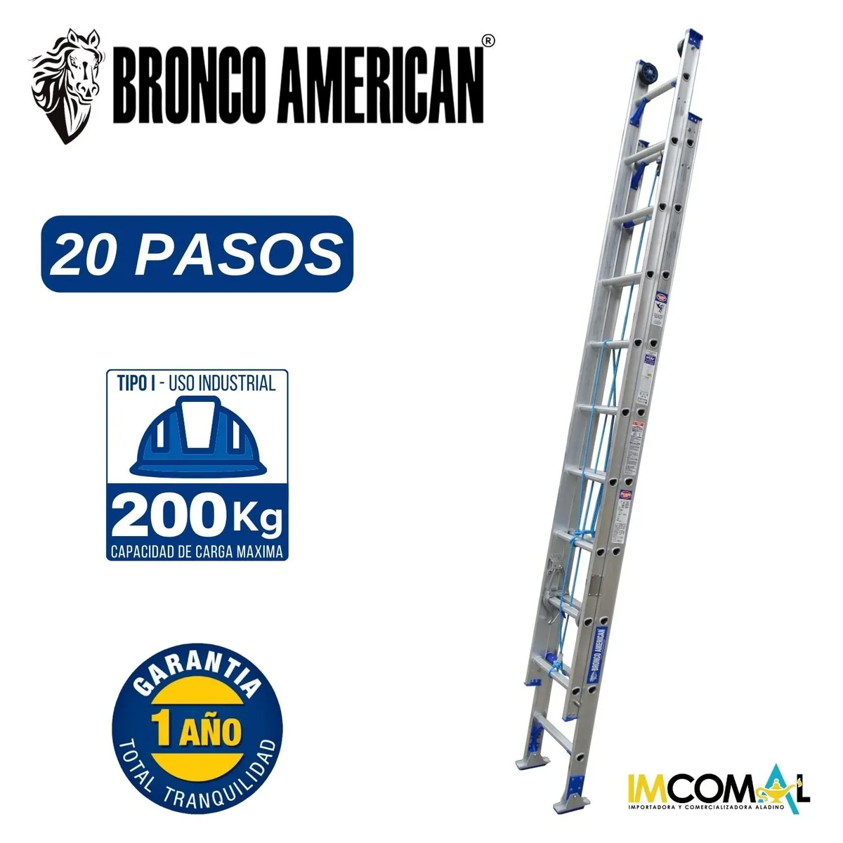 BRONCO AMERICAN - Escalera Aluminio Telescópica de 20 Pasos.