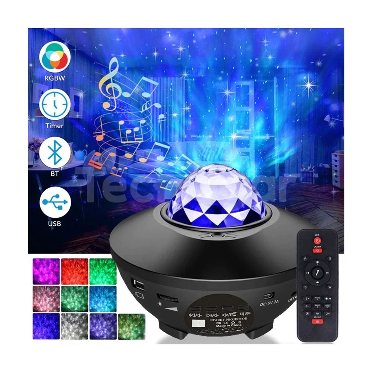 SEISA - Proyector Galaxia Con Parlante Bluetooth y Luces LED RGB para Fiesta