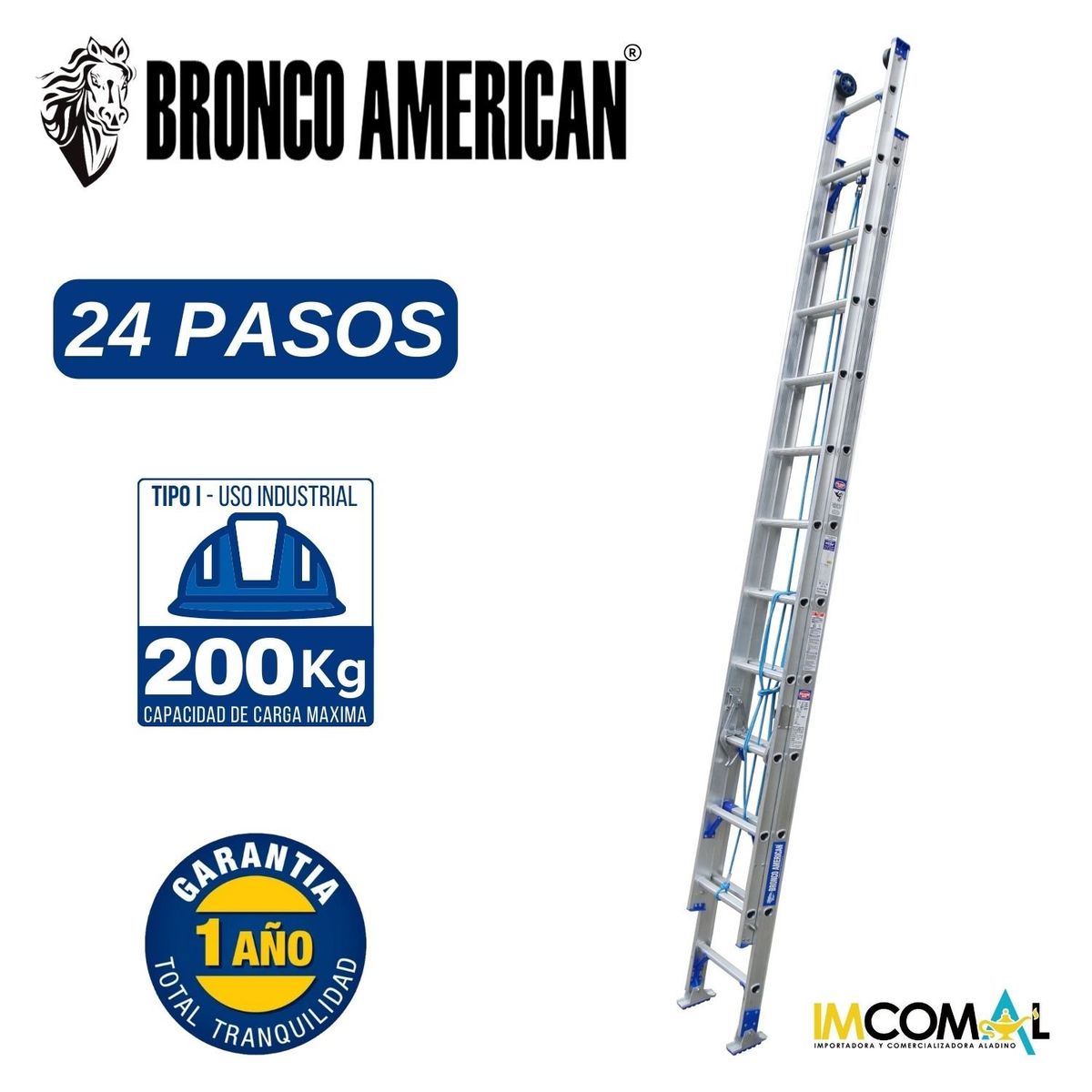 BRONCO AMERICAN - Escalera Aluminio Telescópica de 24 Pasos.