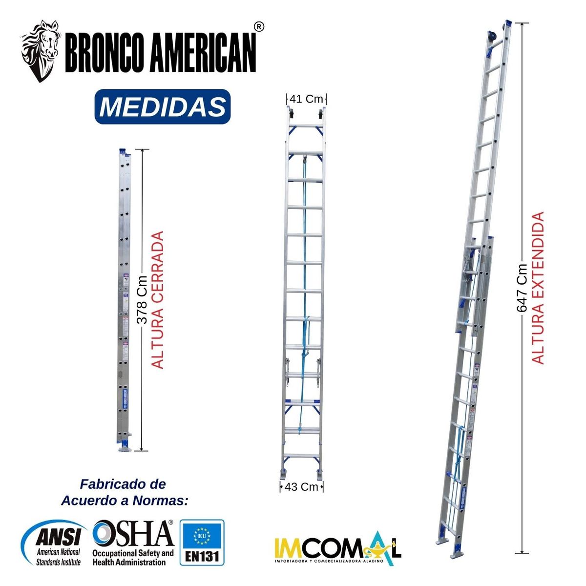 BRONCO AMERICAN - Escalera Aluminio Telescópica de 24 Pasos.