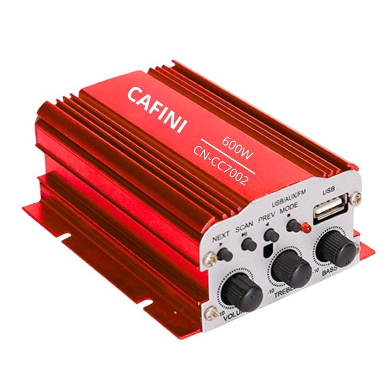 CAFINI - Amplificador Estéreo Hi-Fi 2 Canales con USB, FM y MP3 Integrado Rojo