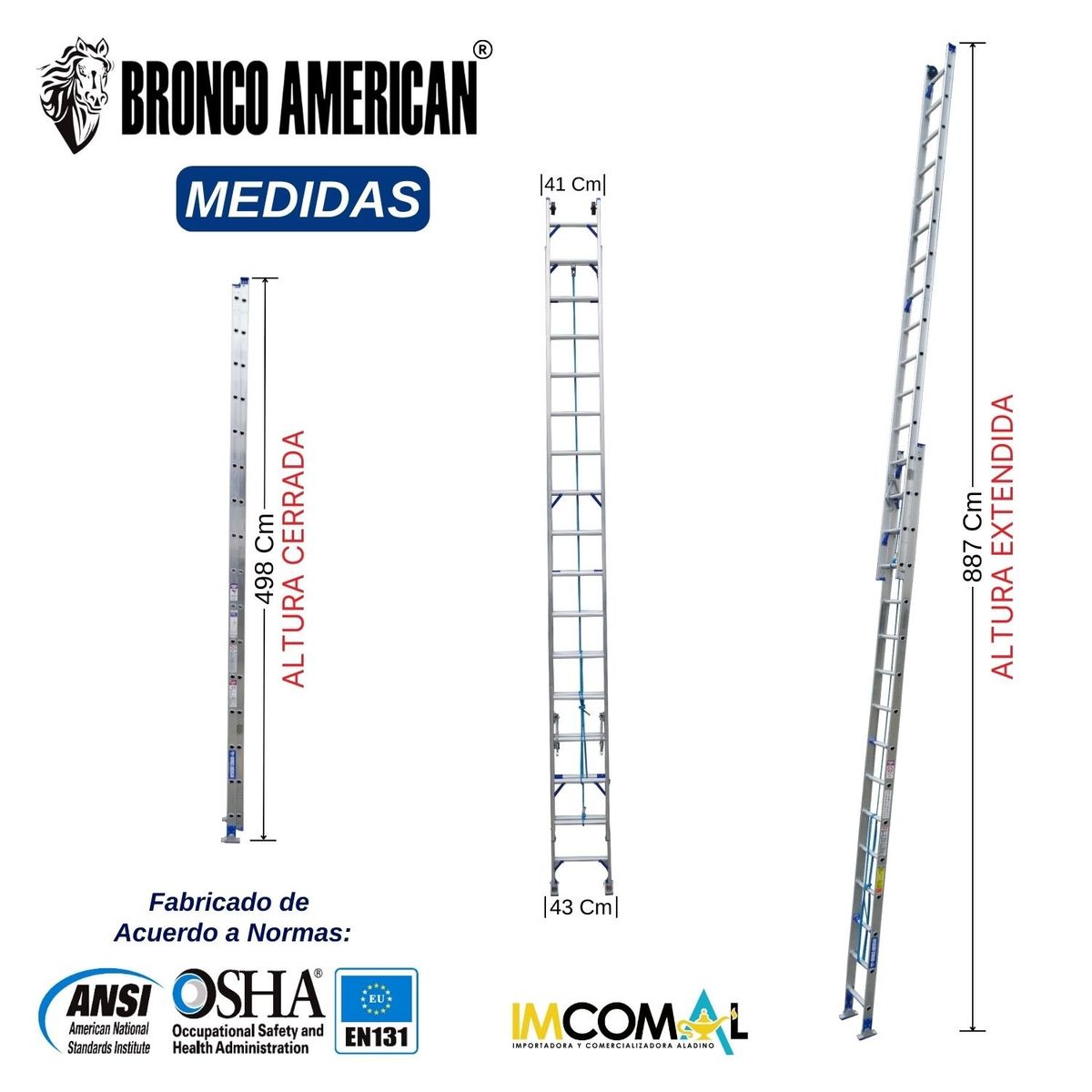 BRONCO AMERICAN - Escalera Aluminio Telescópica de 32 Pasos.