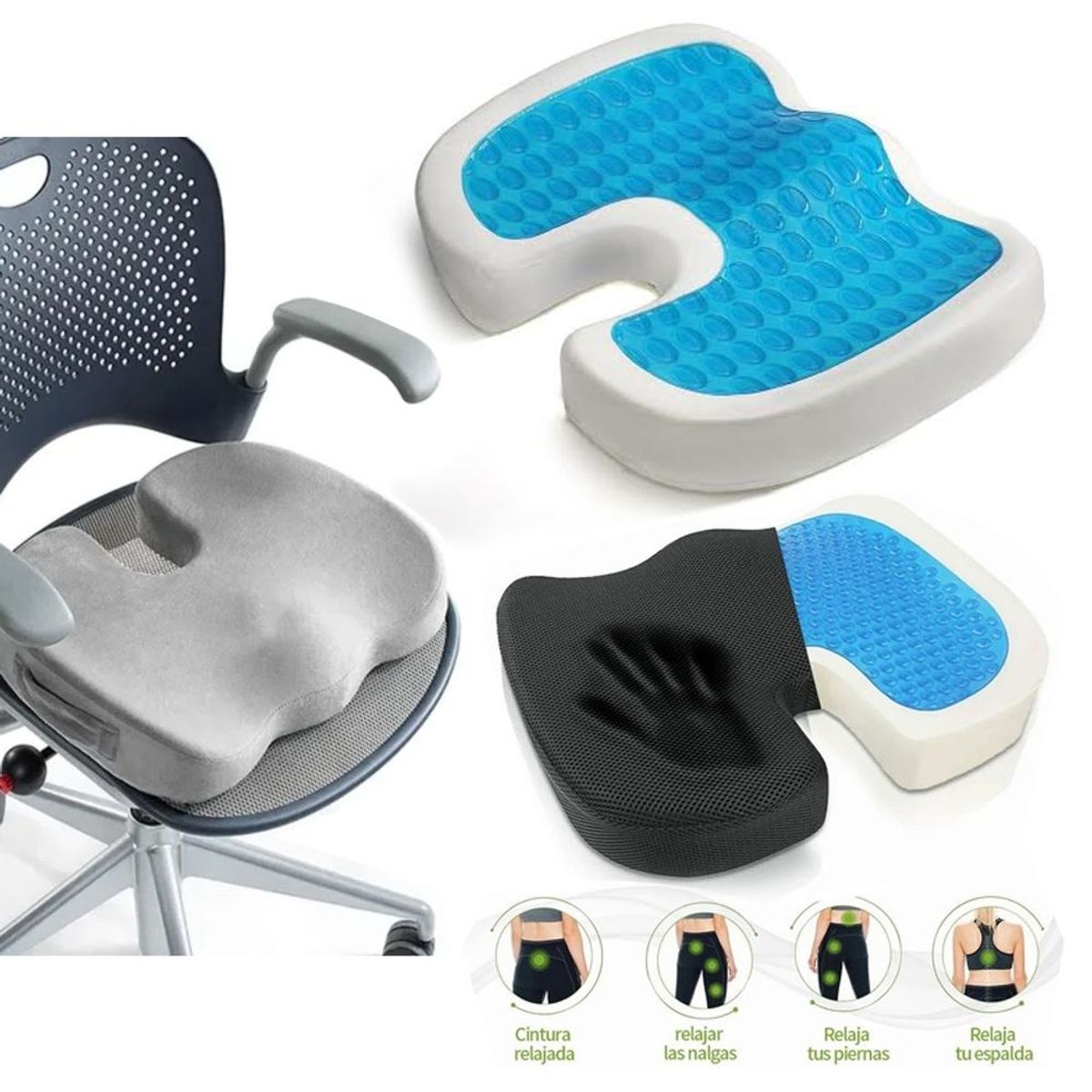 HOLGU - Cojin asiento con gel ortopedico cervical y lumbar