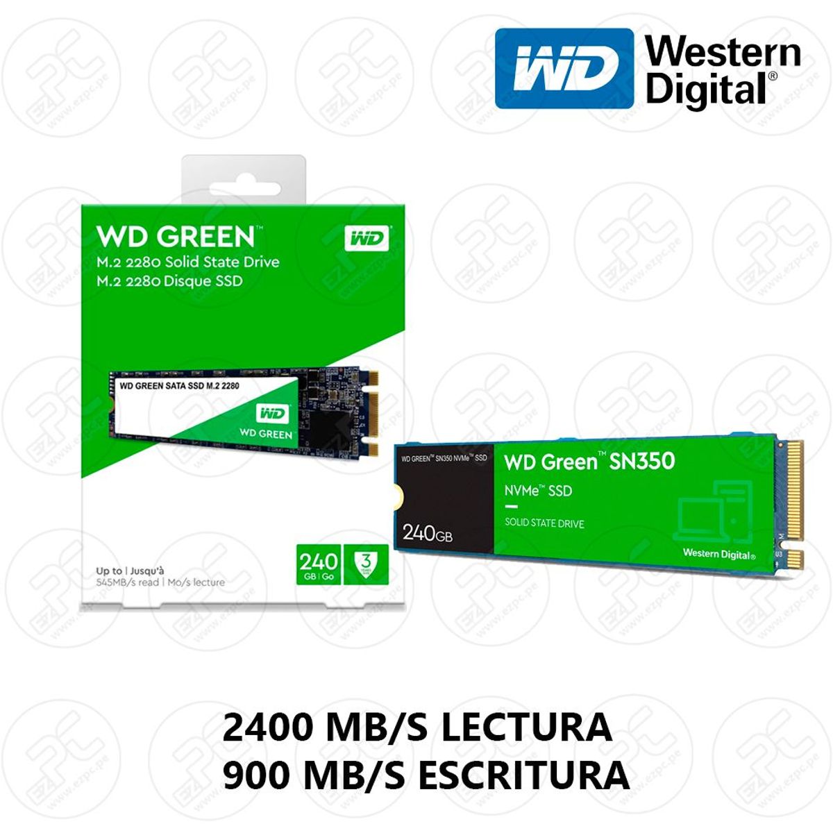WESTERN DIGITAL - Disco Solido SSD WD SN350 240GB verde NVMe M2 2280 PCIe WDS240G2G0C