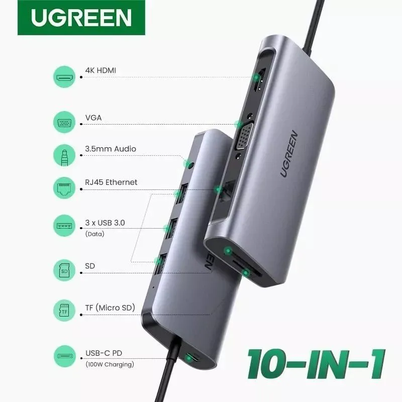 UGREEN - Adaptador Hub Multifuncional CM179 Ugreen Tipo-c 10 En 1