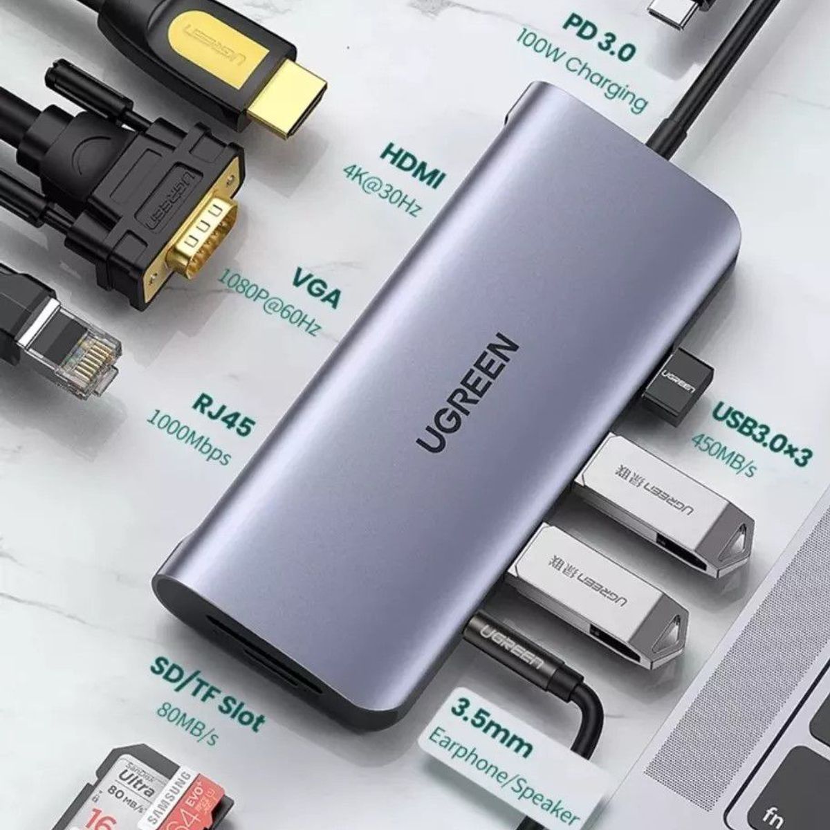 UGREEN - Adaptador Hub Multifuncional CM179 Ugreen Tipo-c 10 En 1