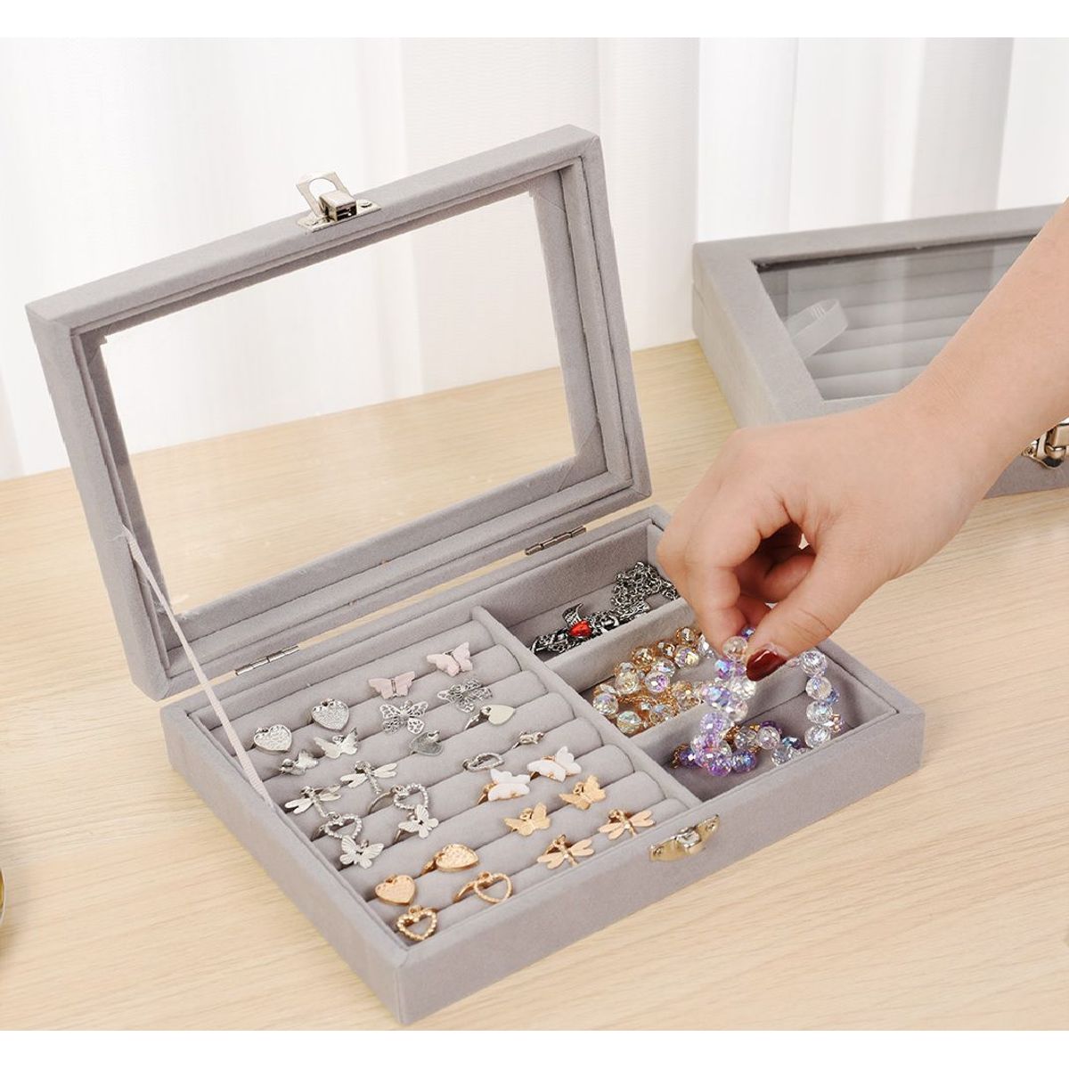 GENERICO - Joyero Organizador de Terciopelo para Anillos Aretes