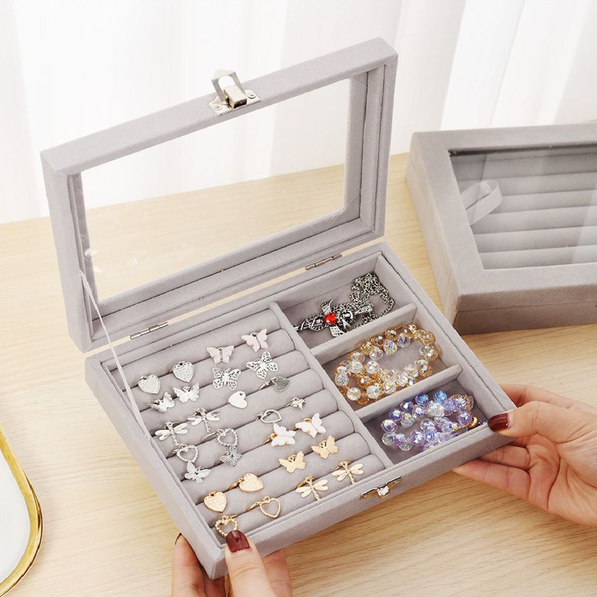 GENERICO - Joyero Organizador de Terciopelo para Anillos Aretes