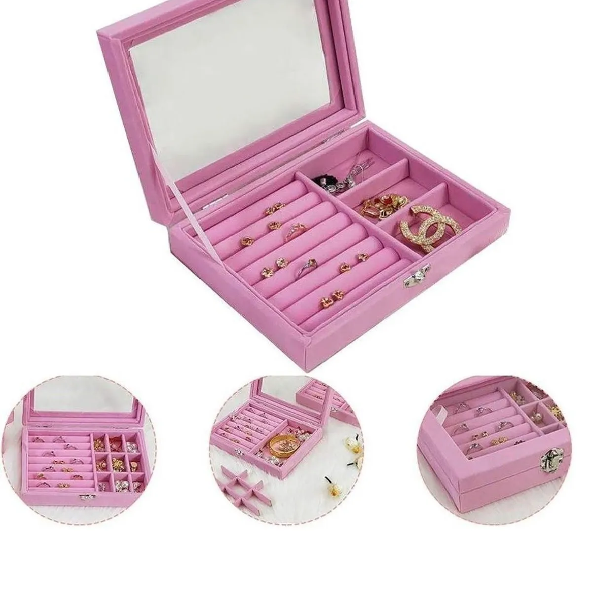 GENERICO - Joyero Organizador de Terciopelo para Anillos Aretes