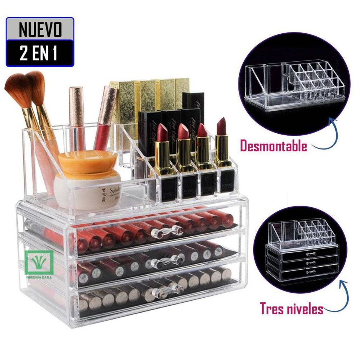 GENERICO - Organizador de Maquillaje 2 en 1 Tres Niveles