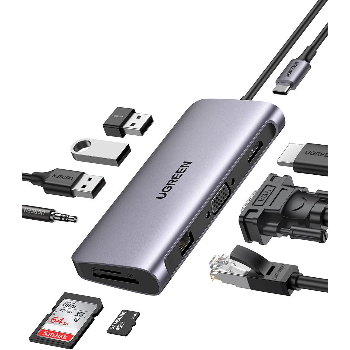 UGREEN - Adaptador Hub Usb C 10 En 1 Ugreen CM179