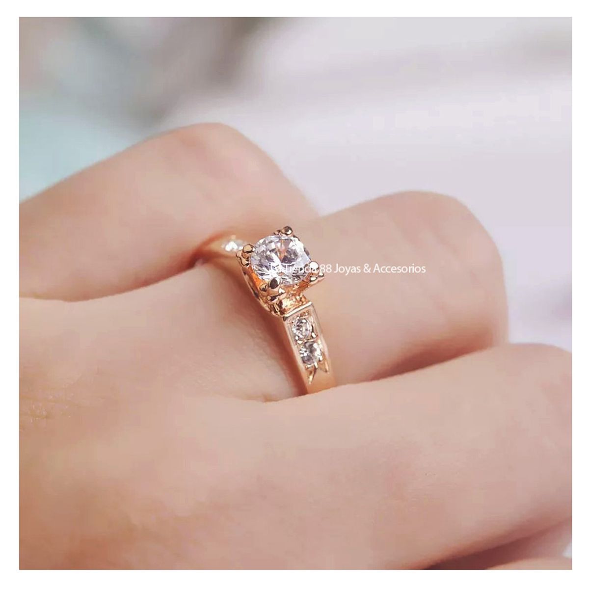 LA TIENDA 88 JOYAS Y ACCESORIOS - La Tienda 88 - Anillo De Compromiso Mujer Bañado en Oro de 18k - Rosa