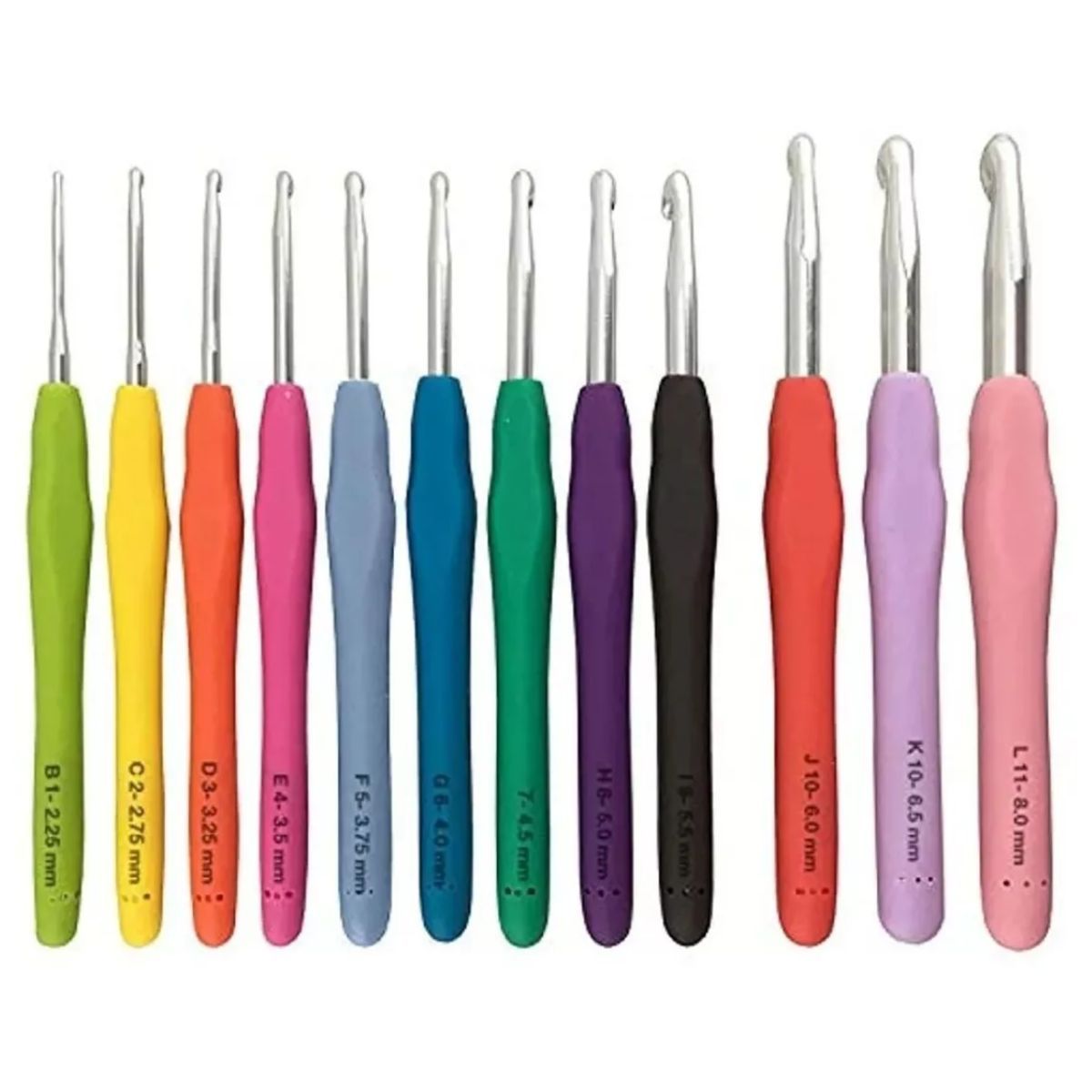 GENERICO - Juego 12 Agujas De Crochet Con Mango De Silicona Reforzado