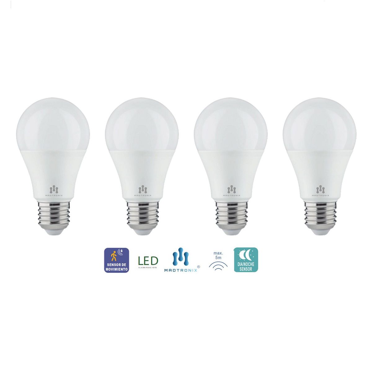 MADTRONIX - Foco Led sensor de movimiento inteligente ahorrador 9W PACK X 4