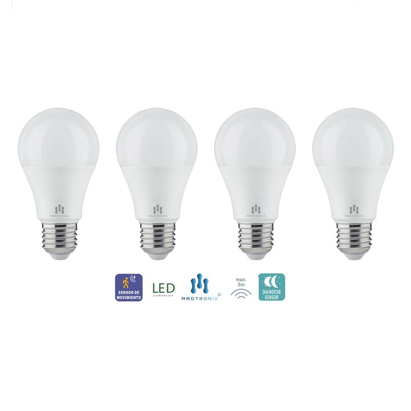 MADTRONIX - Foco Led sensor de movimiento inteligente ahorrador 9W PACK X 4