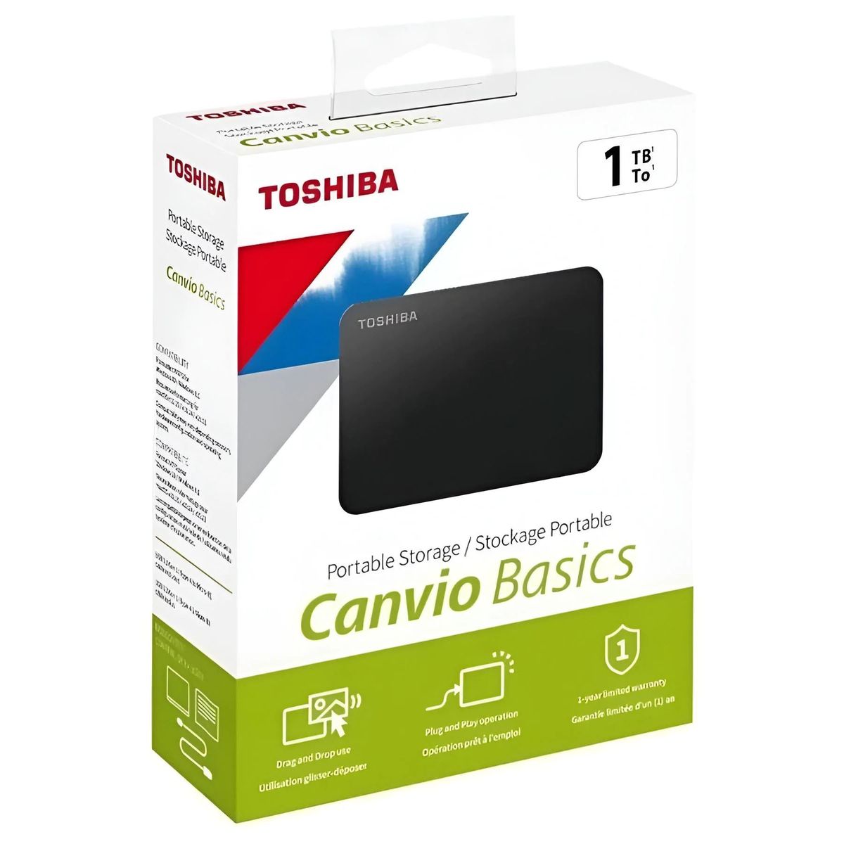 TOSHIBA - Disco Duro externo Toshiba Canvio Basics 1TB Negro HDTB510XK3AA