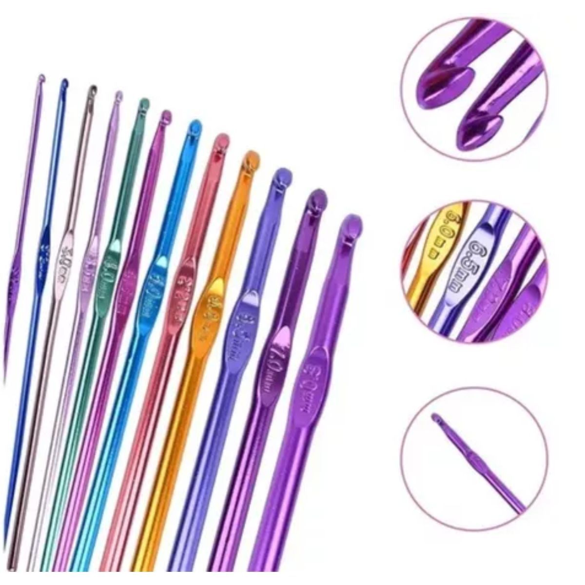 GENERICO - Agujas De Tejer Crochet De Aluminio Multicolor 2-8mm 12ud