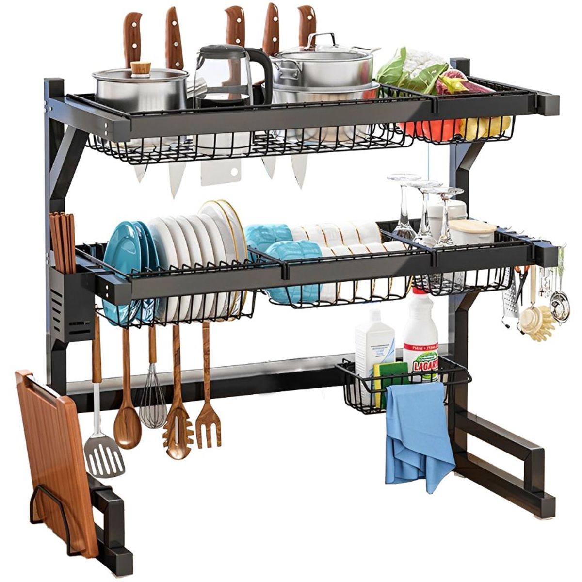 MINARI - Estante Escurridor de Platos Organizador Cocina Premium 2 Niveles 85cm