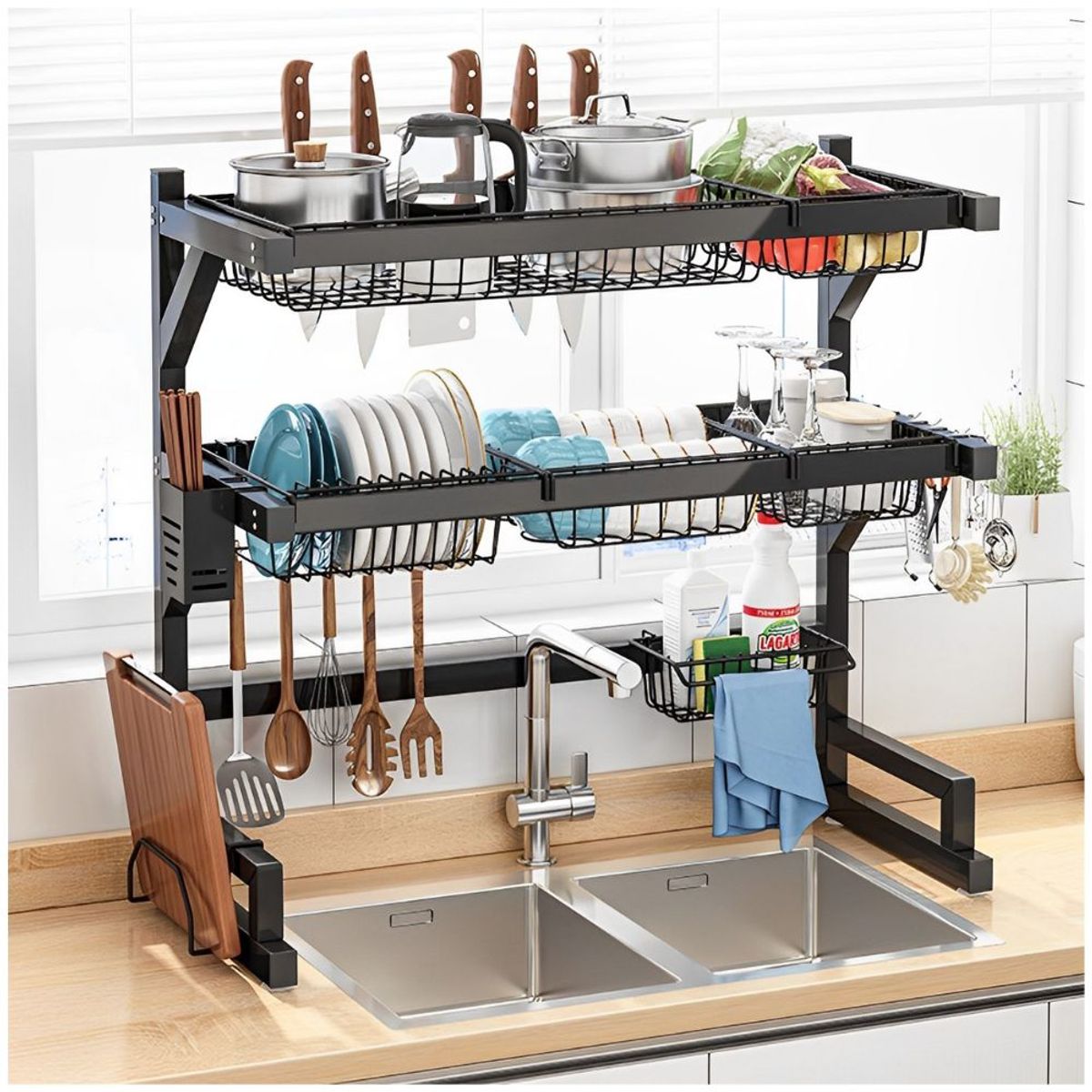 MINARI - Estante Escurridor de Platos Organizador Cocina Premium 2 Niveles 85cm