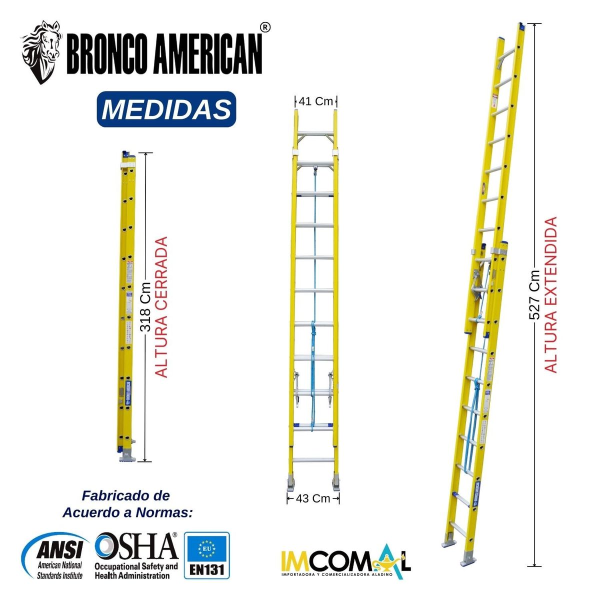 BRONCO AMERICAN - Escalera Fibra de Vidrio Telescópica de 20 Pasos.