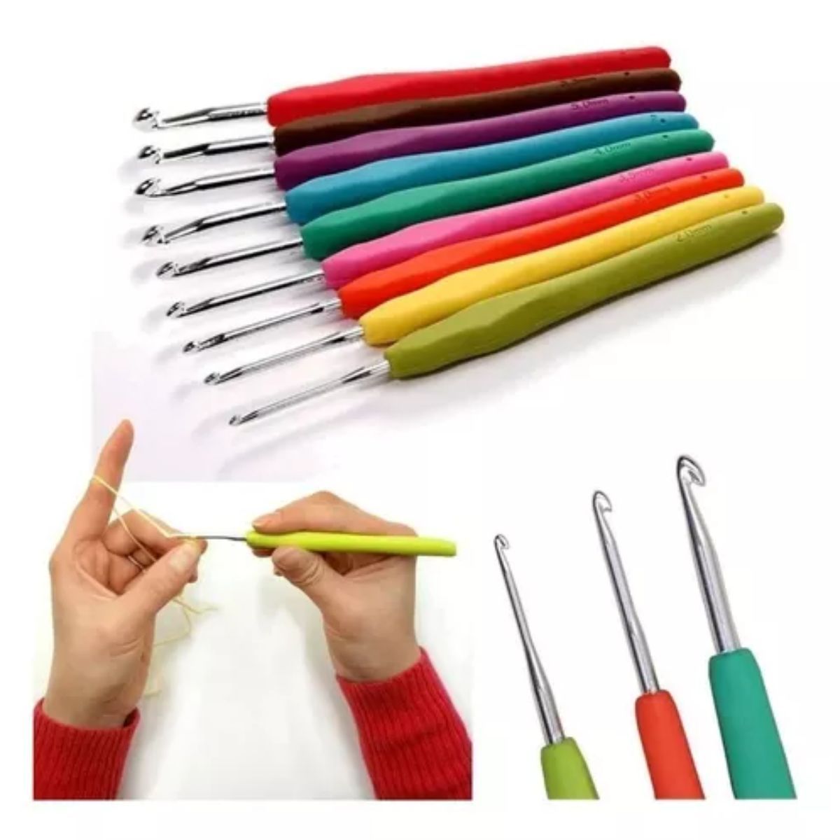 GENERICO - Imperdible Combo 9 Agujas De Crochet Con Mango Siliconado