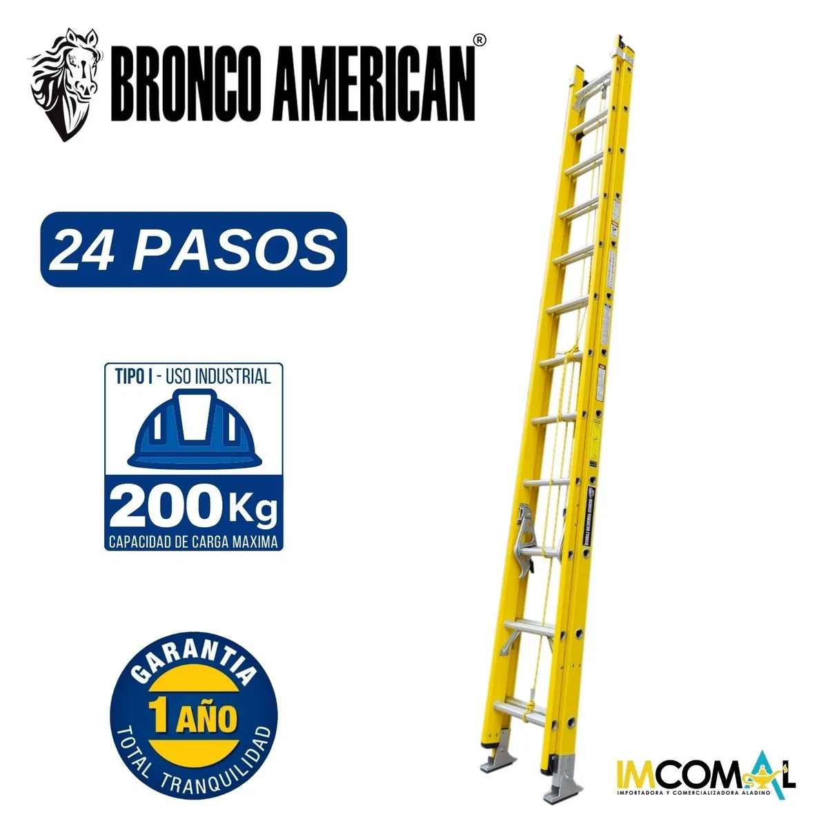 BRONCO AMERICAN - Escalera Fibra de Vidrio Telescópica de 24 Pasos.