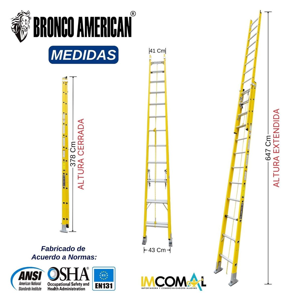 BRONCO AMERICAN - Escalera Fibra de Vidrio Telescópica de 24 Pasos.
