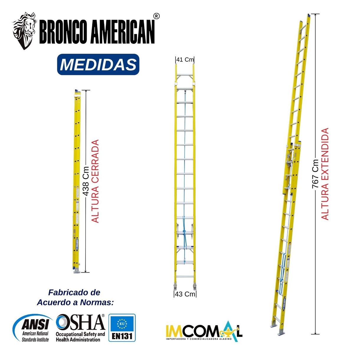 BRONCO AMERICAN - Escalera Fibra de Vidrio Telescópica de 28 Pasos.