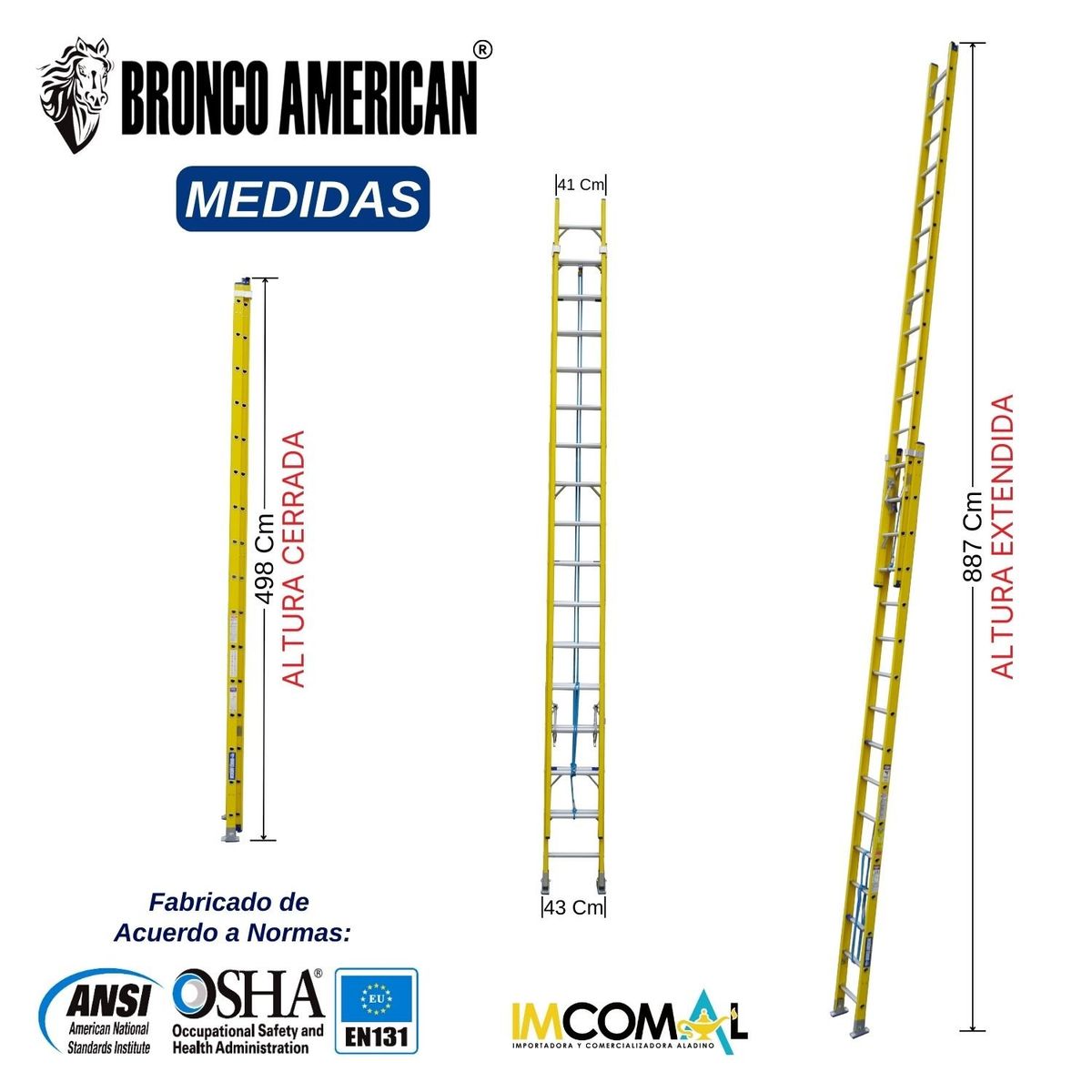 BRONCO AMERICAN - Escalera Fibra de Vidrio Telescópica de 32 Pasos.