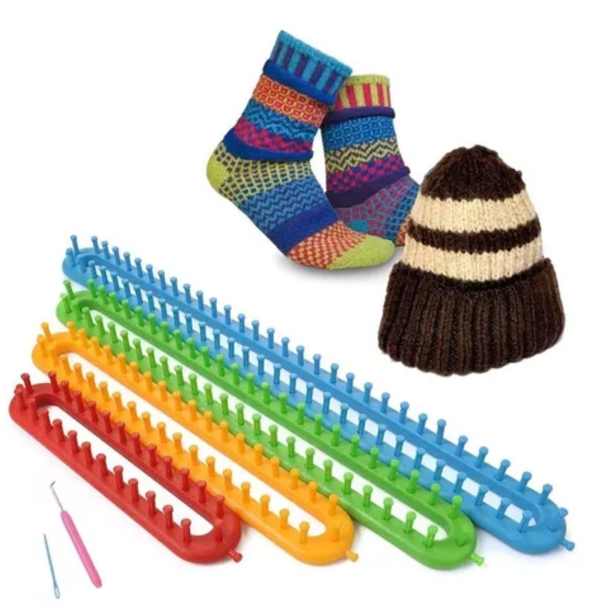 GENERICO - Juego de telar largo con agujas de gancho para tejer 4 Pzas