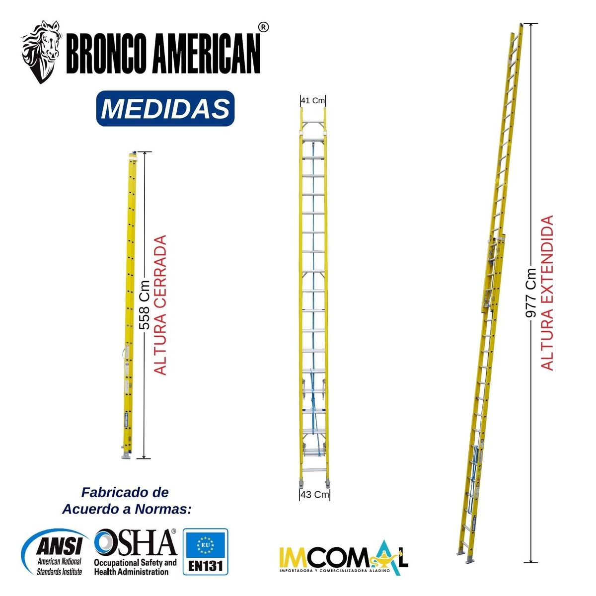 BRONCO AMERICAN - Escalera Fibra de Vidrio Telescópica de 36 Pasos.