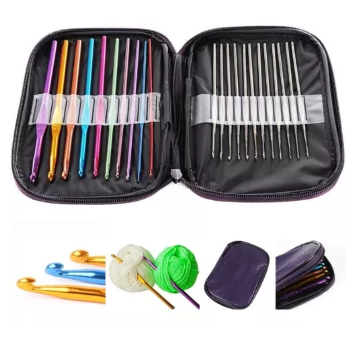 GENERICO - Kit Ganchillo Importado Crochet Palitos Con Estuche Morado
