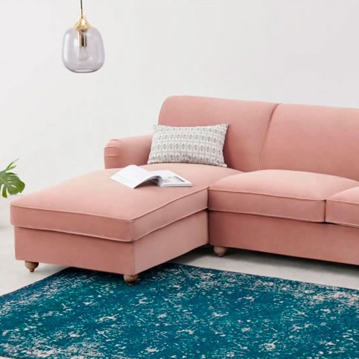 YOLODECORO - Sofá Esquinero Orson 3 Cuerpos Con Chaise Longue Derecho Rosa Vintage.