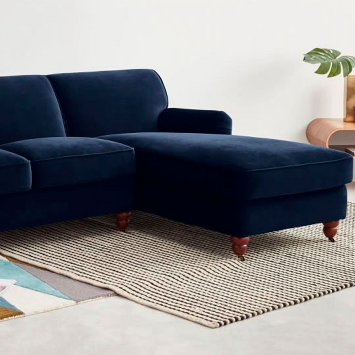 YOLODECORO - Sofá Esquinero Orson 3 Cuerpos Con Chaise Longue Derecho Azul Tinta