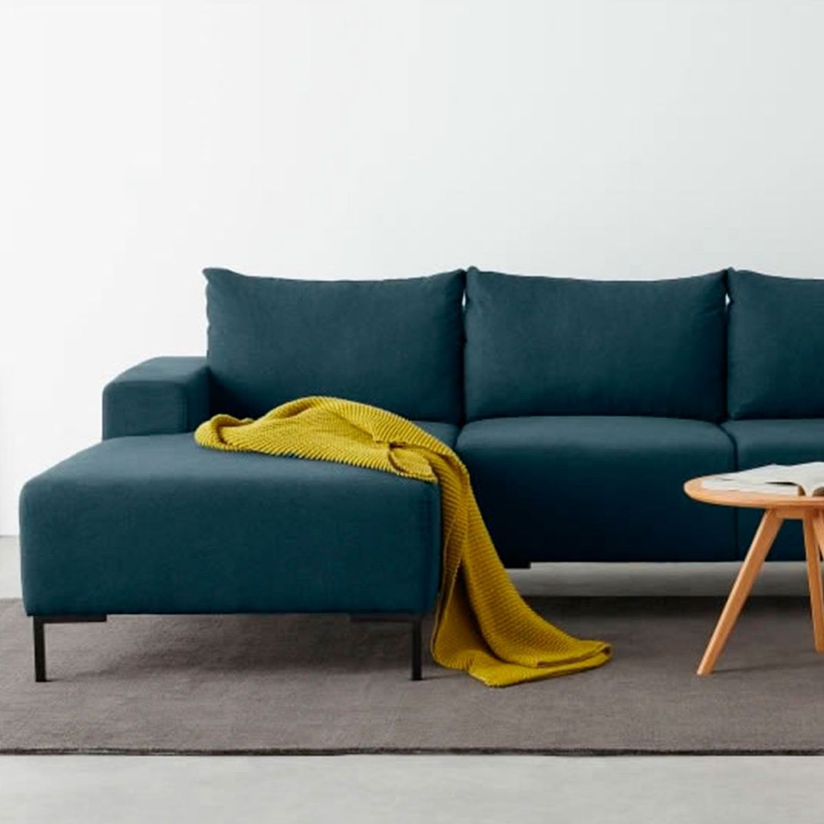 YOLODECORO - Sofá Esquinero Oskar 3 Cuerpos Con Chaise Longue Izquierdo Azul Egeo