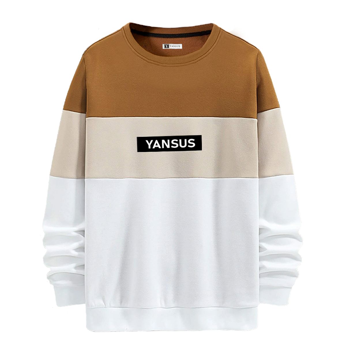 YANSUS - Polera Hombre Yansus Tricolor Camello Beige Blanco Estampado
