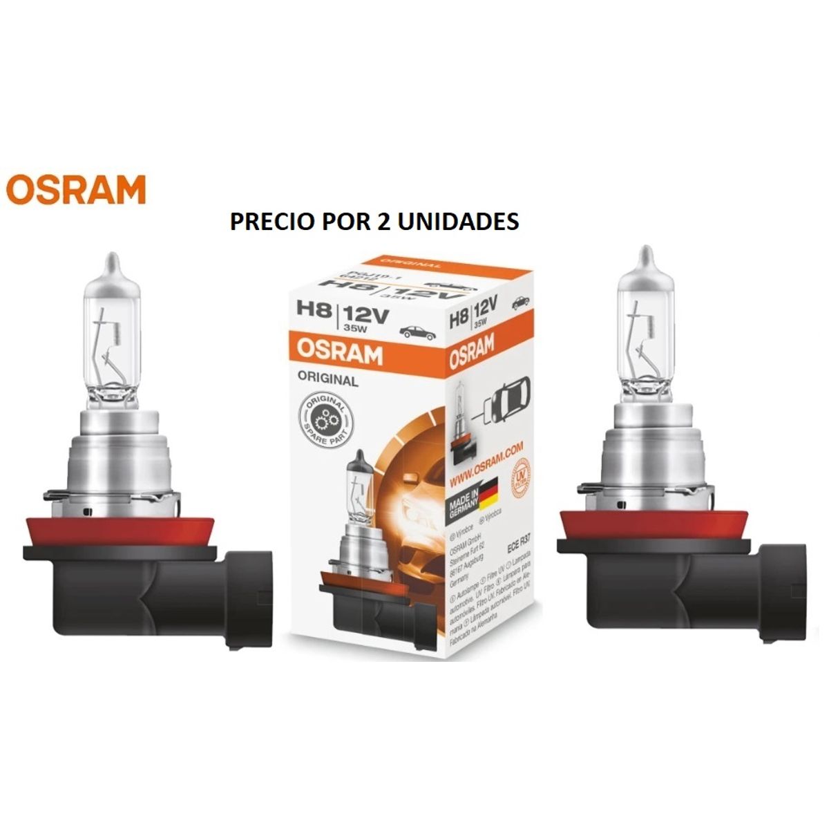 OSRAM - Foco H8 (2 Unidades ) 64212 Halógeno 12V 35W PGJ19-1