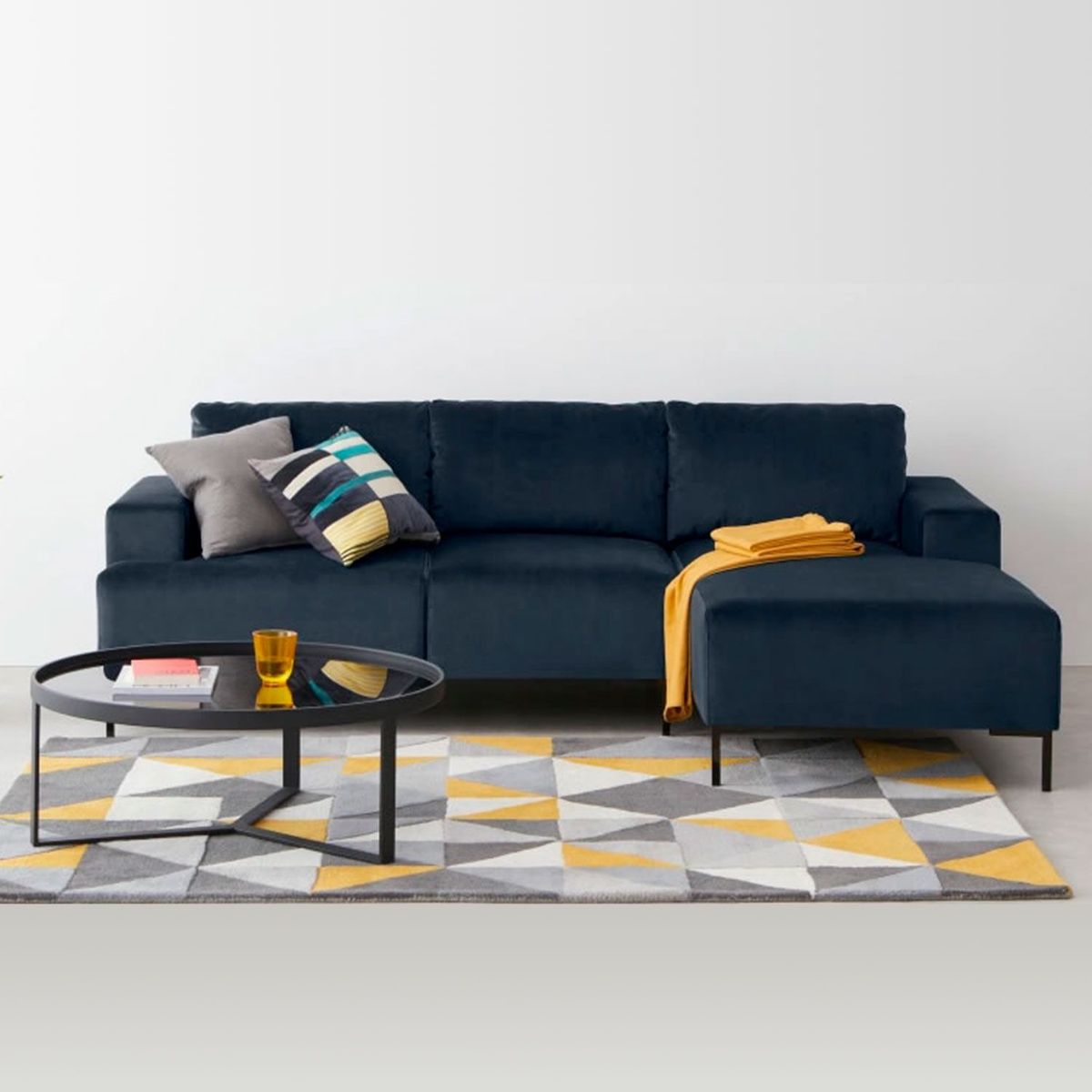 YOLODECORO - Sofá Esquinero Frederik 3 Cuerpos Con Chaise Longue Derecho Azul