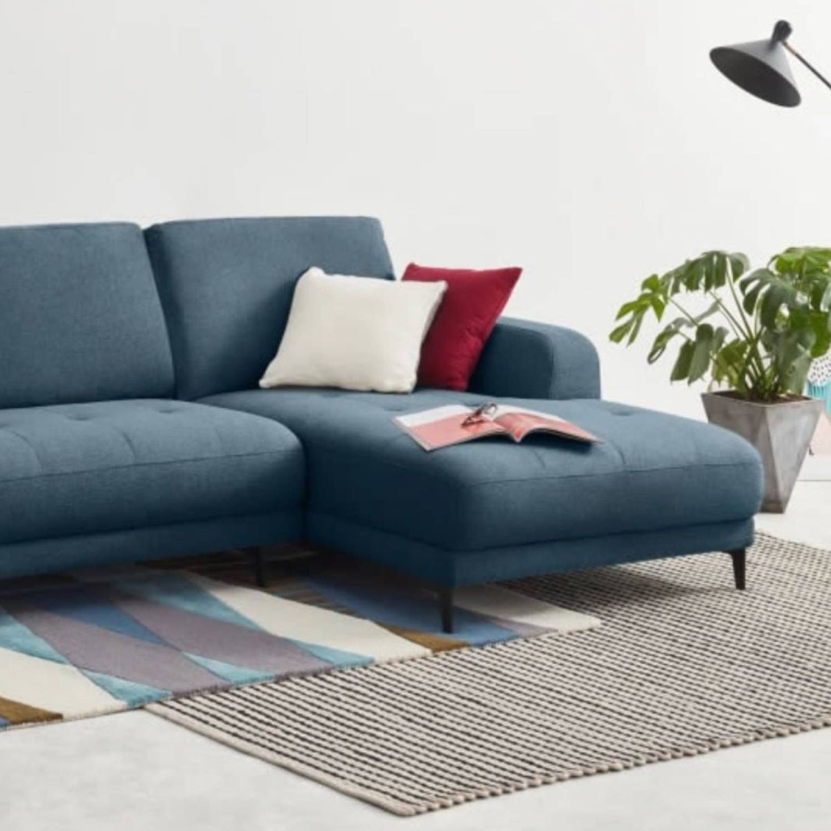 YOLODECORO - Sofá Esquinero Luciano 3 Cuerpos Con Chaise Longue Derecho Azul