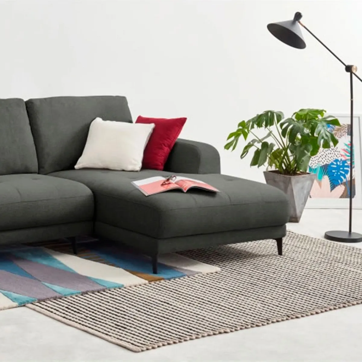 YOLODECORO - Sofá Esquinero Luciano 3 Cuerpos Con Chaise Longue Derecho Gris Hudson