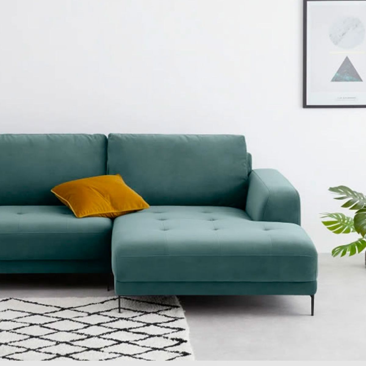 YOLODECORO - Sofá Esquinero Luciano 3 Cuerpos Con Chaise Longue Derecho Verde.