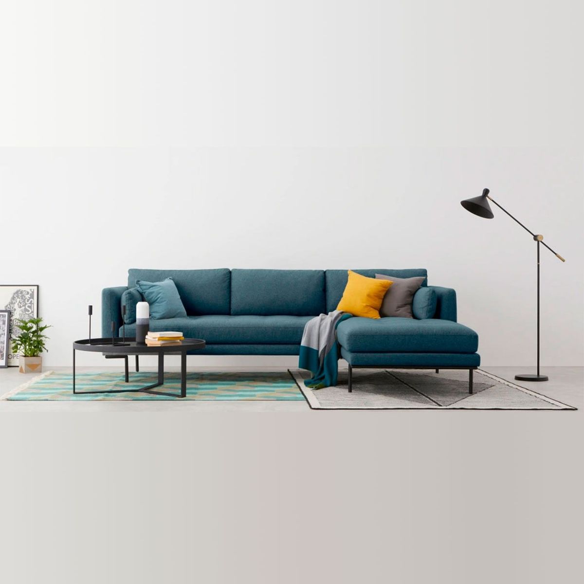 YOLODECORO - Sofá Esquinero Harlow 3 Cuerpos Con Chaise Longue Derecho Azul