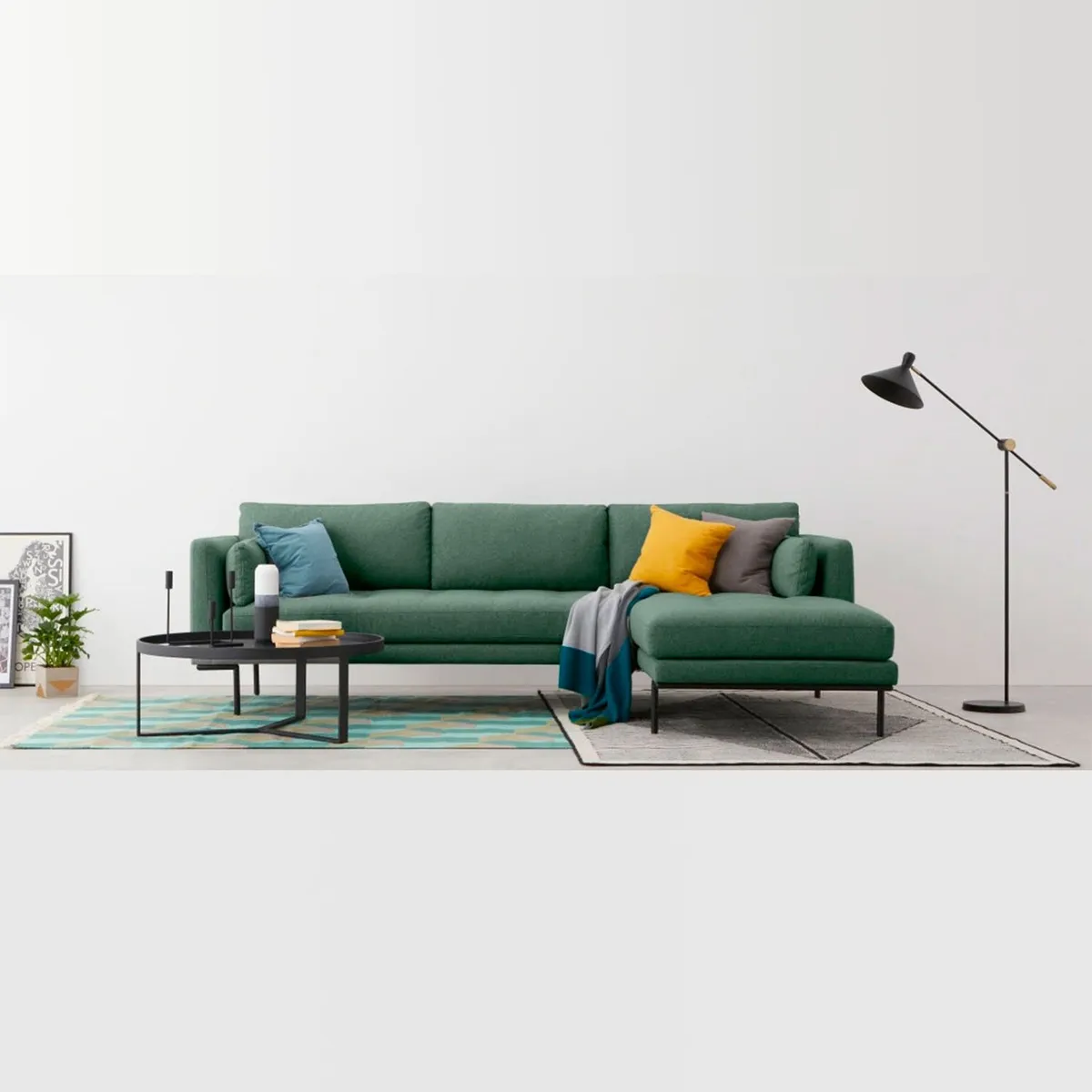 YOLODECORO - Sofá Esquinero Harlow 3 Cuerpos Con Chaise Longue Derecho Verde