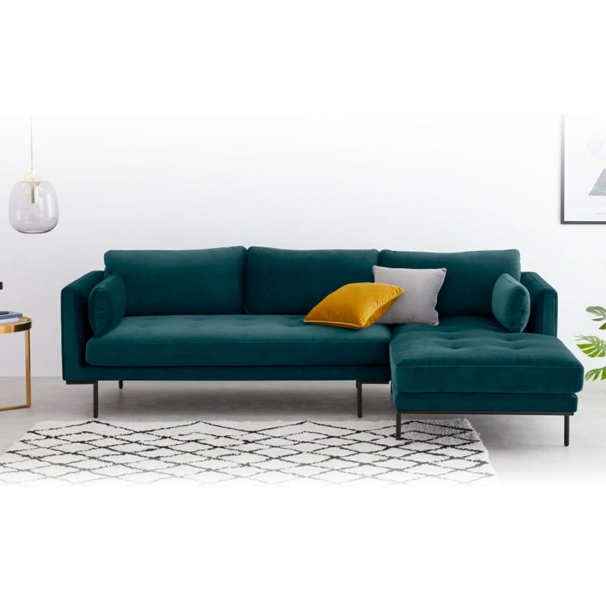 YOLODECORO - Sofá Esquinero Harlow 3 Cuerpos Con Chaise Longue Derecho Azul Oceano