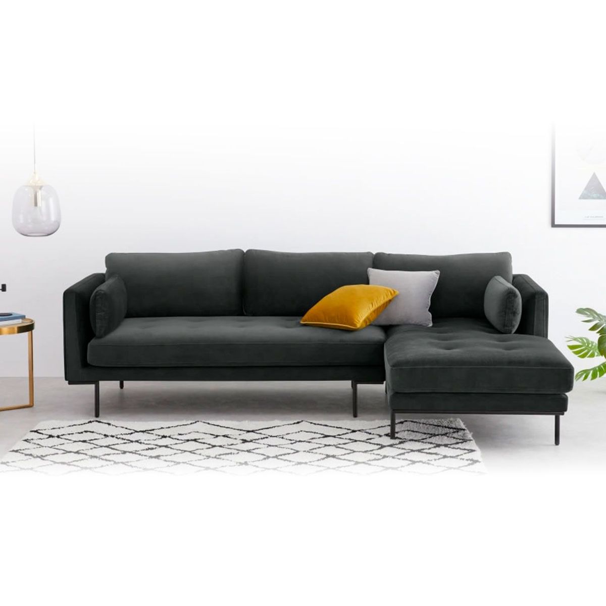 YOLODECORO - Sofá Esquinero Harlow 3 Cuerpos Con Chaise Longue Derecho Gris Noche.