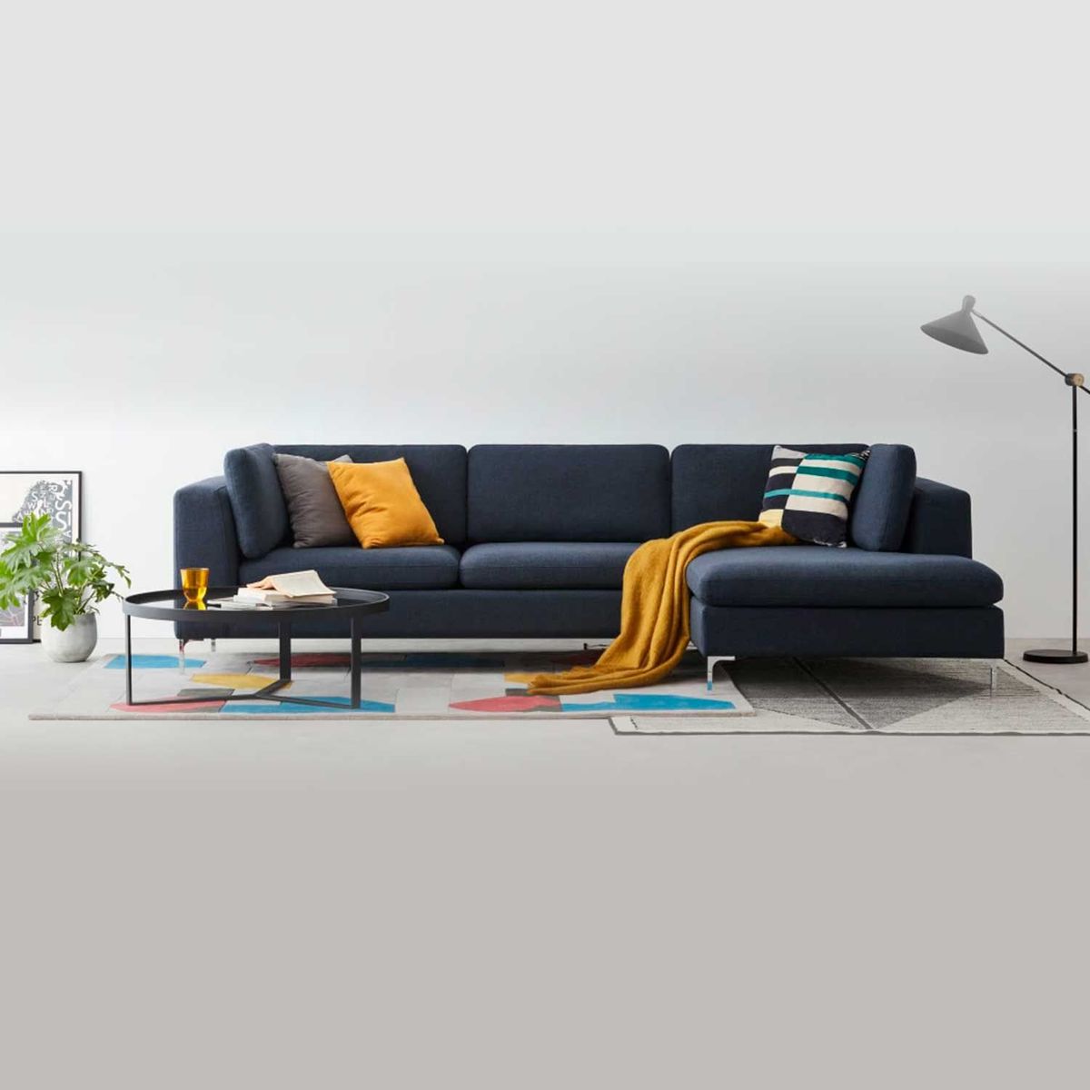 YOLODECORO - Sofá Esquinero Monterosso 3 Cuerpos Con Chaise Longue Derecho Azul