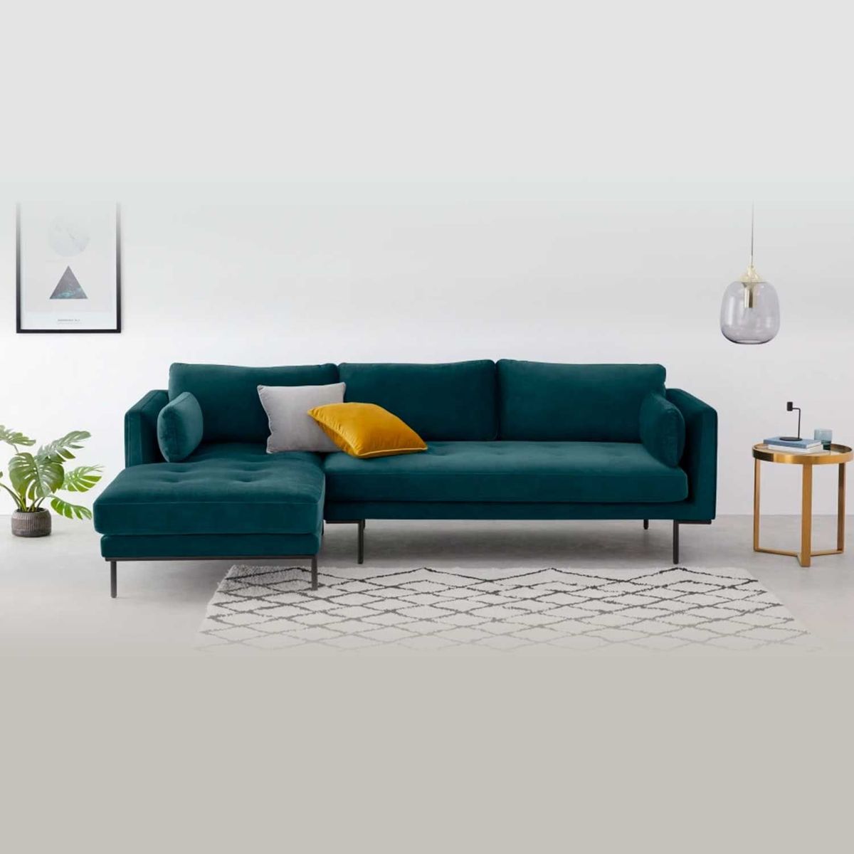 YOLODECORO - Sofá Esquinero Harlow 3 Cuerpos Con Chaise Longue Izquierdo Azul