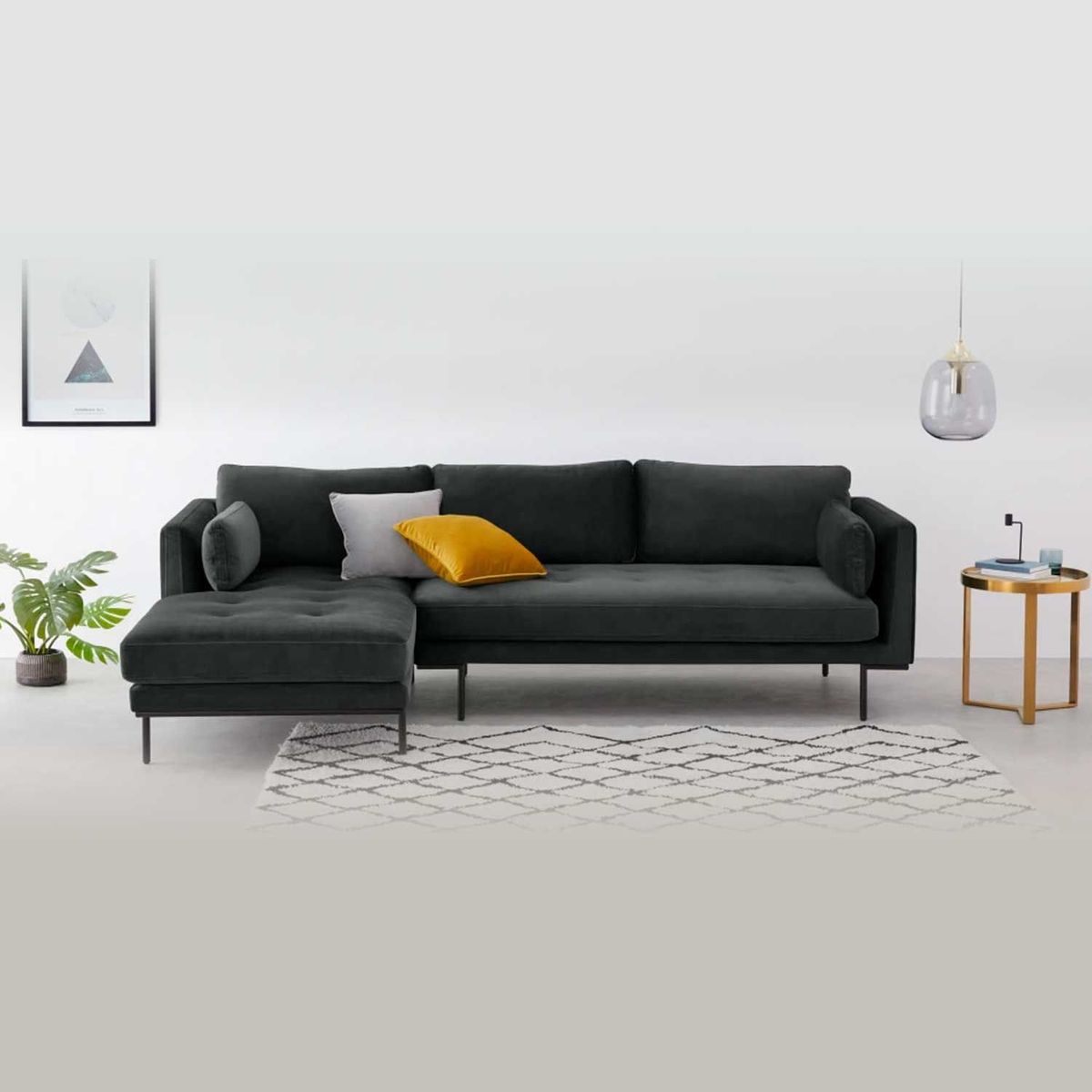 YOLODECORO - Sofá Esquinero Harlow 3 Cuerpos Con Chaise Longue Izquierdo Gris Noche